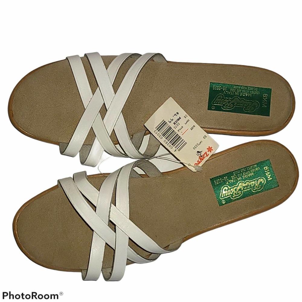 Vintage 8 NWT Razz Berry Zayre Tag Italy Wedge Sandal White Leather Sz 8 1/2M